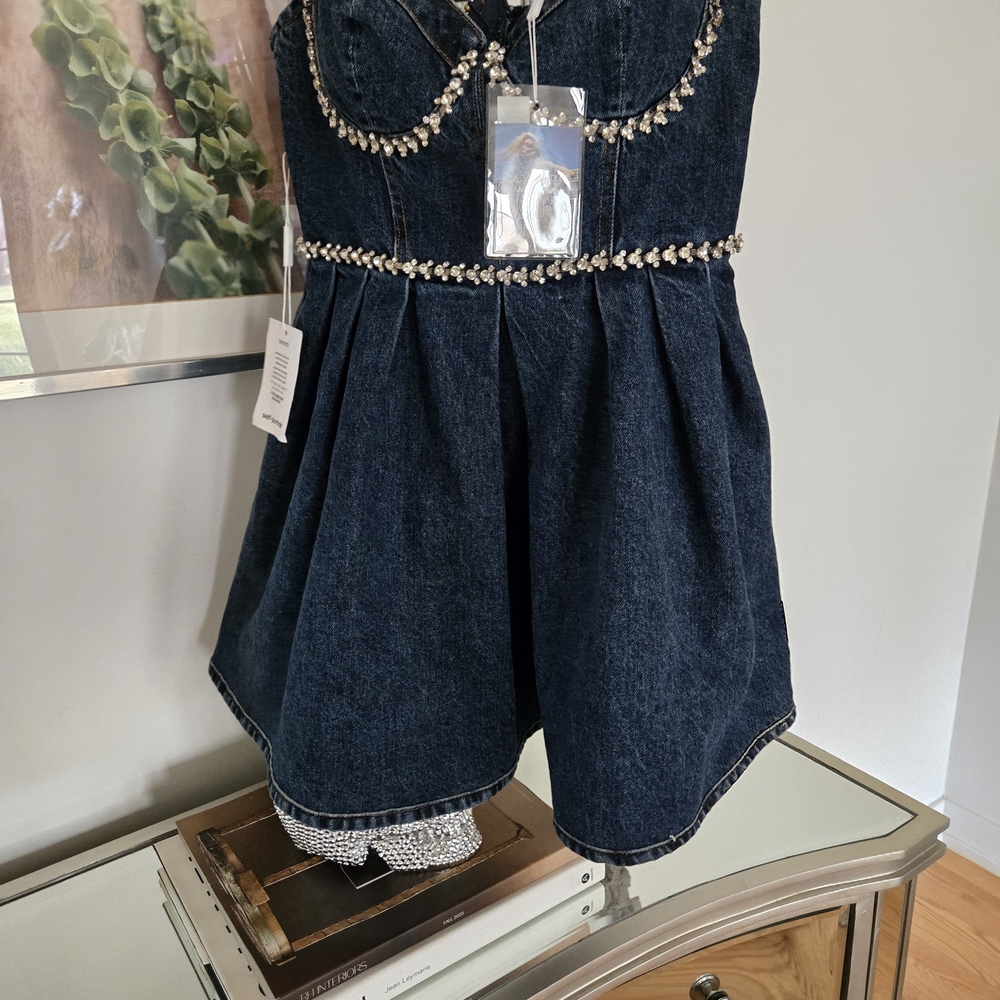 Self-Portrait Dark Blue Studded Mini Dress